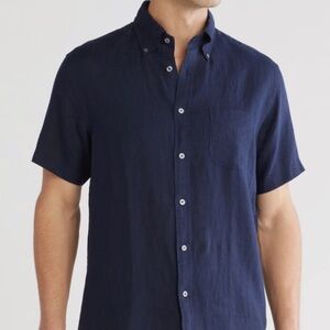 Men's Brooks Brothers Navy Irish Linen Short-Sleeve Sport Shirt
